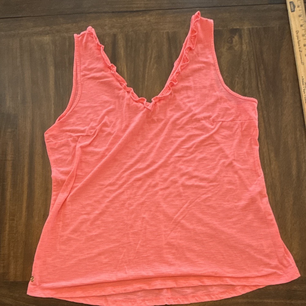 Lilly Pulitzer Women's XL Pink Solid Knit Ruffle V-Neck Sleeveless Tank Top